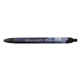 Stylo Noir Bleu Nuit Chic Aquarelle Abstrait Rose Pâle