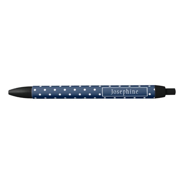 Stylo Noir Bleu Nuit Et Points Blancs Avec Nom (Devant)