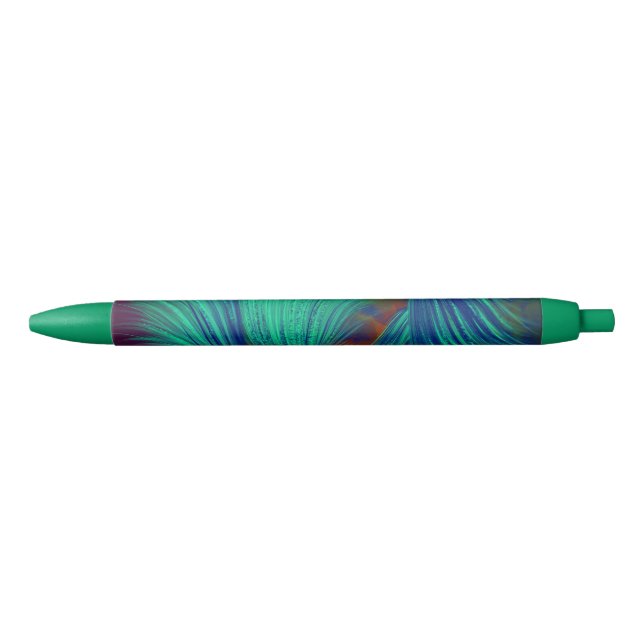 Stylo Noir Bleu Vert élégant Plumes Abstraites (Devant)
