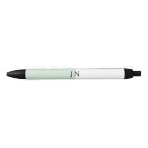Stylo Noir Bloc de couleur joli pastel vert et blanc Monogram