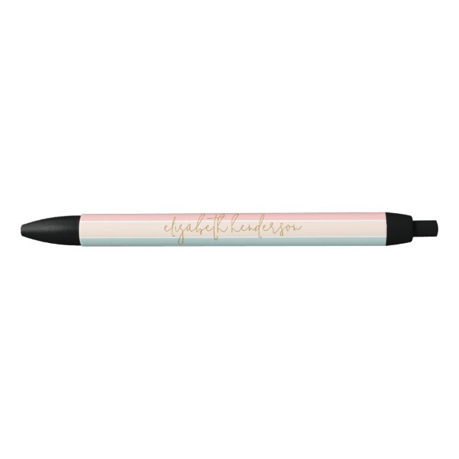 Stylo Noir Bloc de couleur pastel moderne rayé (Devant)