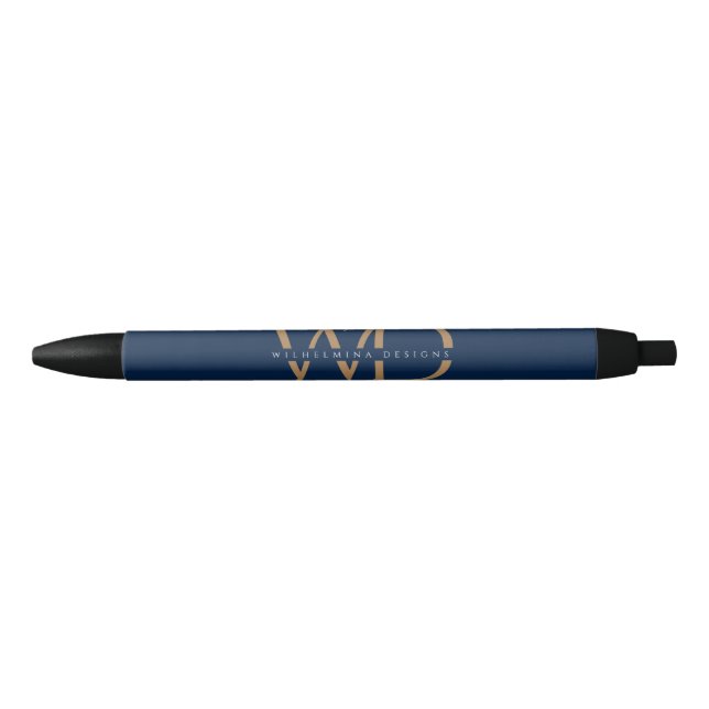 Stylo Noir Blue Luxurious Or Monogramme Élégante Typographie (Devant)
