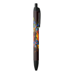 Stylo Noir Blue Orange Floral Moderne Art Abstrait Motif #03