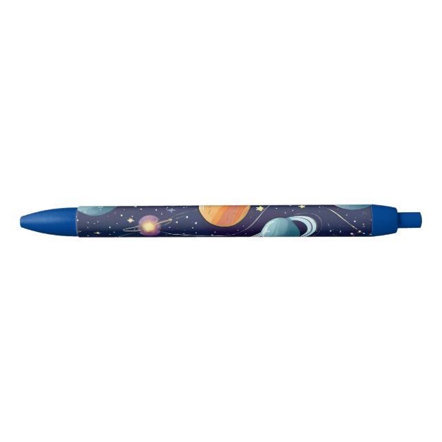 Stylo Noir Blue Orange Planètes Galactiques Imaginaire scifi (Devant)