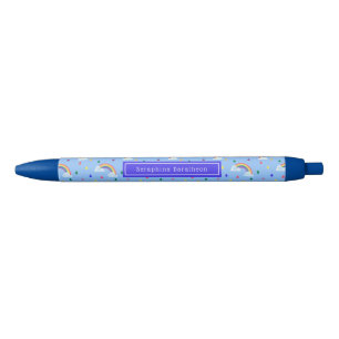 Stylo Noir Blue Rainbow Rain Nuages Nom personnalisé