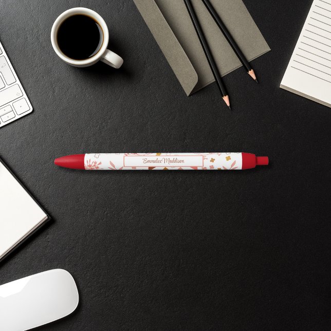 Stylo Noir Bohème Floral Style Ditsy Monogramme (Créateur téléchargé)