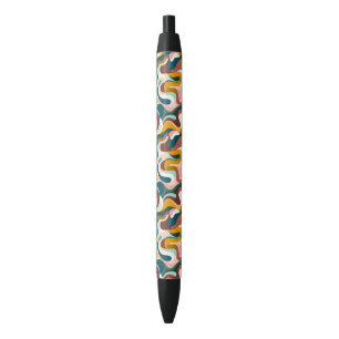 Stylo Noir Boho abstrait coloré formes tourbillonnant motif