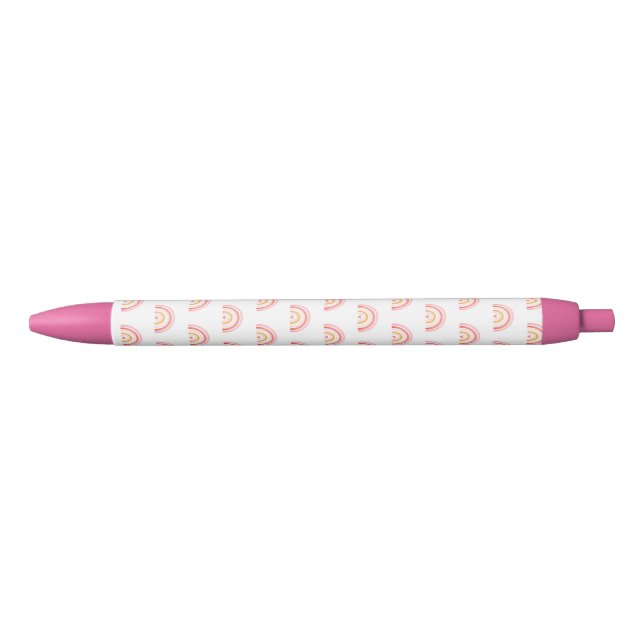 Stylo Noir Boho Chic Motif arc-en-ciel rose (Devant)