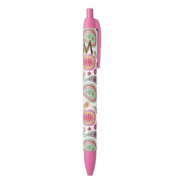 Stylo Noir Boho Paisley rose girly motif monogramme (Bas (Vertical))