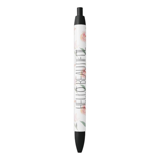 Stylo Noir Bonjour belle aquarelle Floral (devant Vertical)
