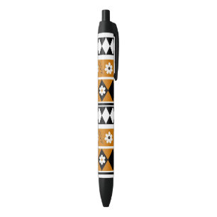 Stylo Noir Bordure Fleur Diamant Boho Motif Floral