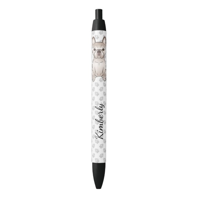 Stylo Noir Bouledogue français crème / Frenchie avec pattes e (devant Vertical)