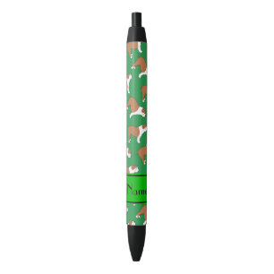 Stylo Noir Bouledogue vert nommé personnalisé