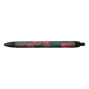 Stylo Noir Bouquet de roses rouges
