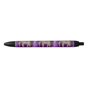 Stylo Noir bracelet violet d'éléphant de tribu en faux or