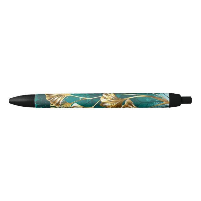 Stylo Noir Branche avec Feuilles d'or Ginko Biloba (Devant)