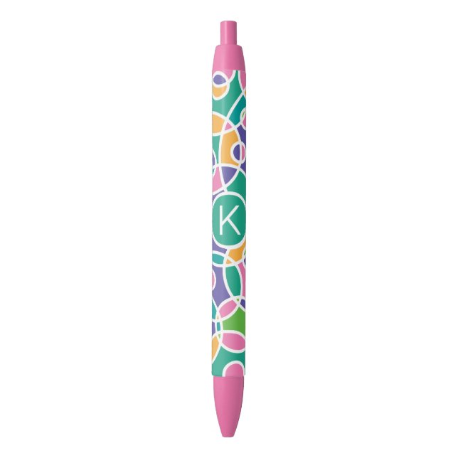 Stylo Noir Bright Colorful Crazy Circles Pattern Monogram (devant Vertical)