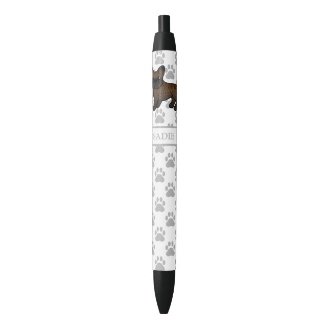 Stylo Noir Brindle French Bulldog mignon Dessin & Nom (devant Vertical)