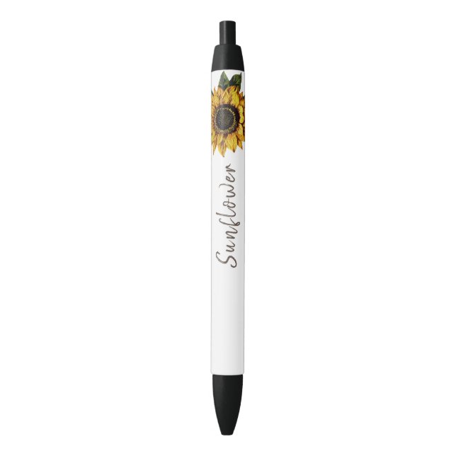 Stylo Noir Broderie Faux de tournesol jaune modifiable - 001 (devant Vertical)