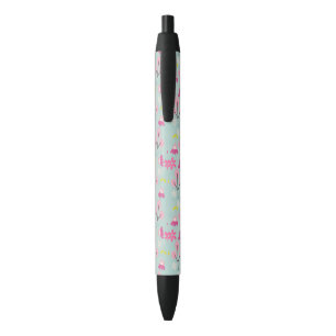 Stylo Noir Bunnies et fleurs roses