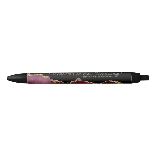 Stylo Noir Burgundy Agate Gold Mariage Bienvenue (Devant)