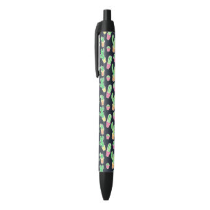 Stylo Noir Cactus au néon d'aquarelle dans le motif de pots