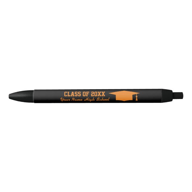 Stylo Noir Cadeau de fin d'études secondaires noir et orange (Devant)