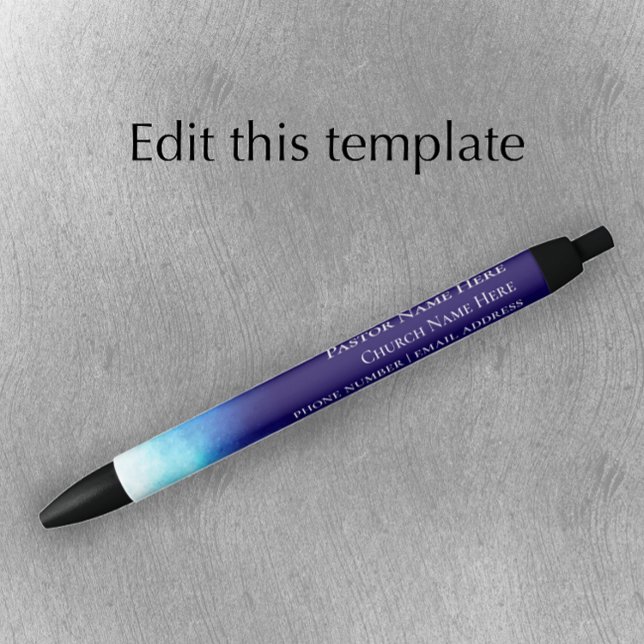 Stylo Noir Cadeau promotionnel personnalisé Église pastorale  (Personalize this modern blue nebula custom promotional gift pen.)