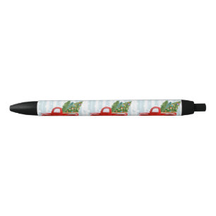 Stylo Noir Camion pick-up rouge de Noël sur une route de