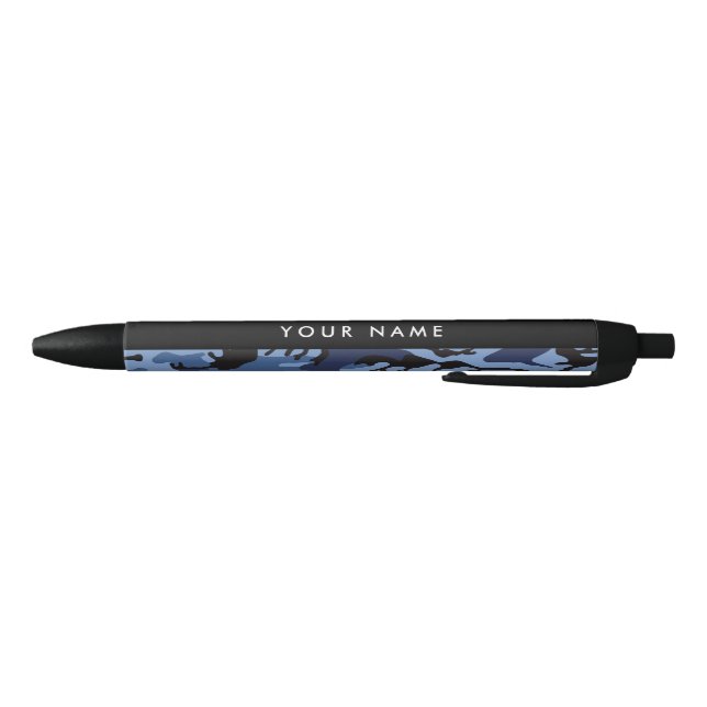 Stylo Noir Camouflage bleu marine Votre nom Personnalisez (Bas)