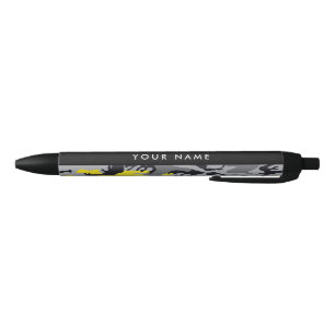 Stylo Noir Camouflage jaune et gris Votre nom Personnalisez