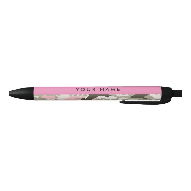 Stylo Noir Camouflage rose et vert Votre nom Personnalisez (Bas)