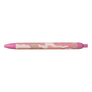 Stylo Noir Camouflage Rose Gold Blush Pink Camo Motif