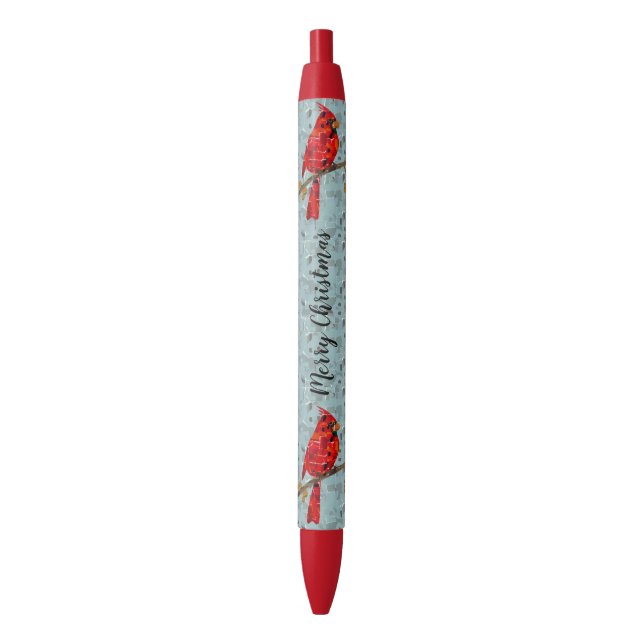 Stylo Noir Cardinal Rouge, l'oiseau de Noël (devant Vertical)