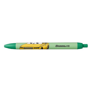 Stylo Noir Caricature amusante de taxi jaune mignon
