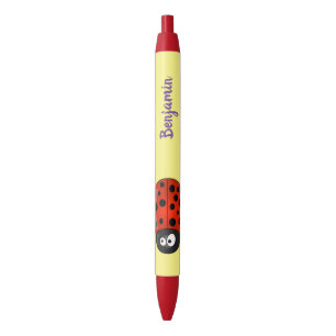 Stylo Noir Caricature de coccinelle rouge joyeux