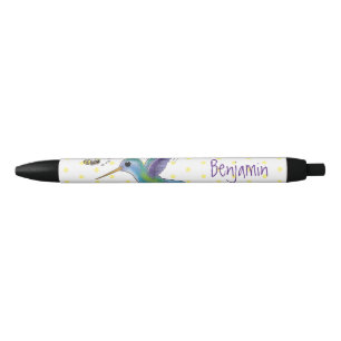Stylo Noir Caricature de colibri d'abeille mignonne