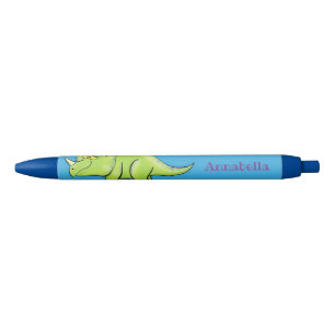 Stylo Noir Caricature de dinosaure de triceratops vert mignon
