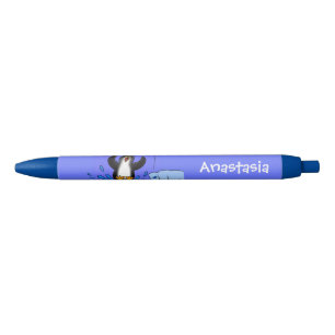 Stylo Noir Caricature de manchot joyeux sautant