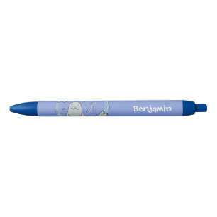 Stylo Noir Caricature joyeux de phoque et de poisson bleu