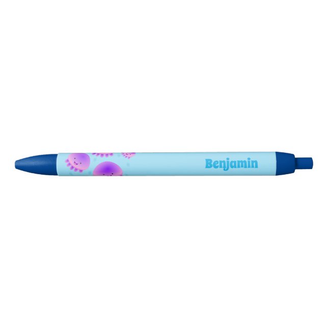 Stylo Noir Caricature kawaii de méduse violette rose mou (Devant)