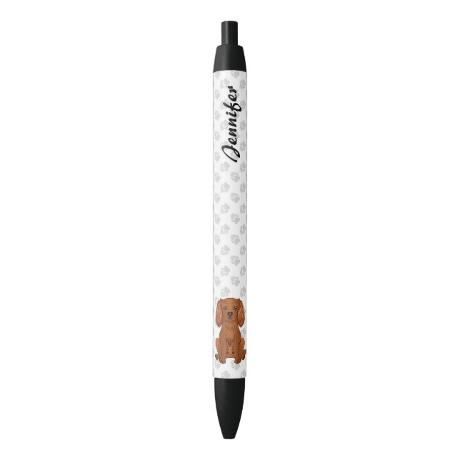 Stylo Noir Carlin Cavalier King Charles Spaniel & Nom (devant Vertical)