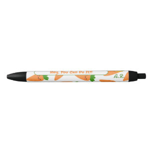 Stylo Noir Carottes orange mignonnes Monogramme vert Initiale