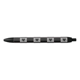 Stylo Noir Carreau à carreaux noir et gris avec motif de cœur