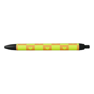 Stylo Noir Carreau à carreaux vert orange vif avec cœurs