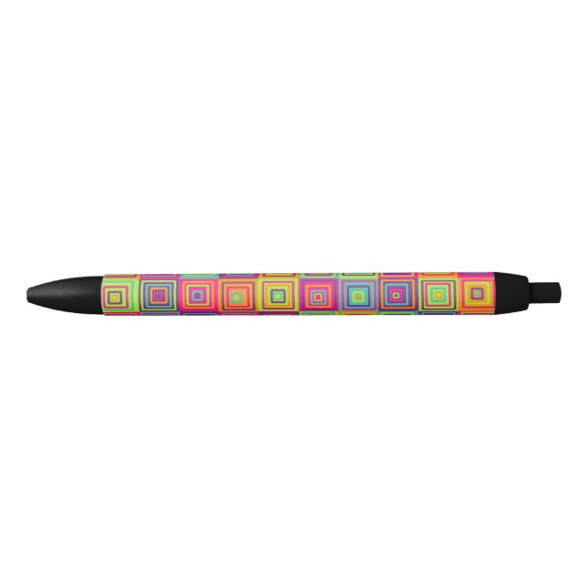 Stylo Noir Carrés géométriques colorés (Devant)