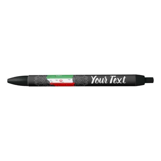Stylo Noir Carte de l'Iran avec drapeau et emblème (Devant)
