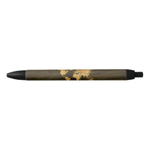 Stylo Noir Carte en bois du monde