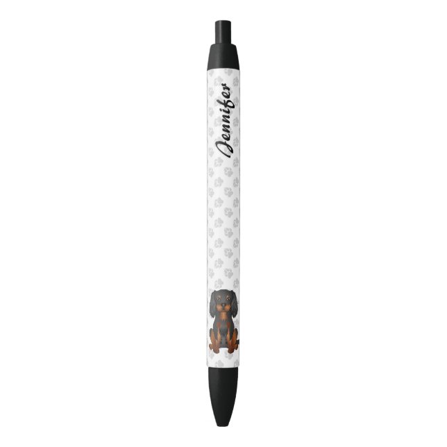 Stylo Noir Cavalier King Charles Spaniel noir et fauve & Nom (devant Vertical)