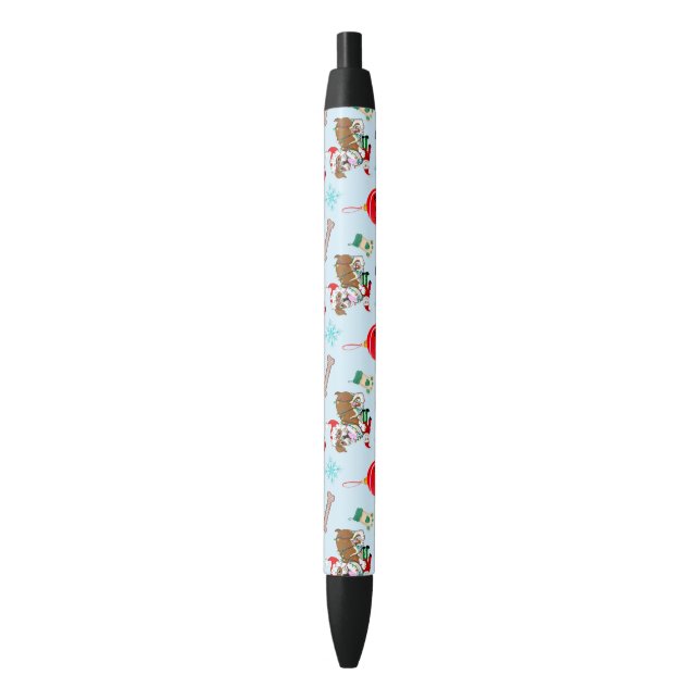 Stylo Noir Célébration de Noël avec Bulldog Goofy   (devant Vertical)